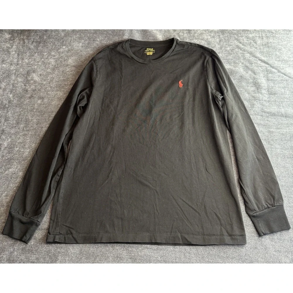 Polo Ralph Lauren Men's Crew Neck Black Long Sleeve Tee Large Red Pony